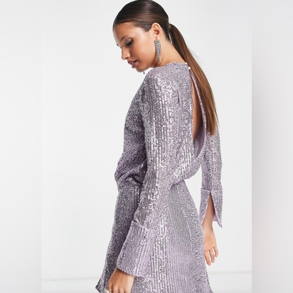 ASOS DESIGN Sequin Embellished Drape Detail Mini Dress with Button Detail Size 4 - Picture 5 of 16